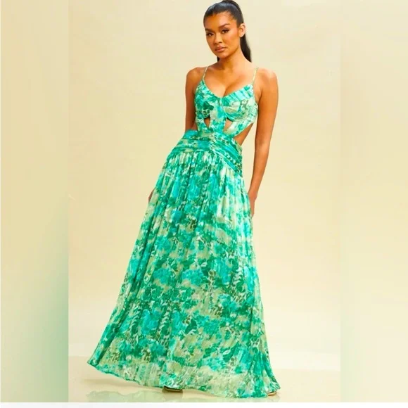 Dresses | Cutout Green Shimmer Maxi | Poshmark